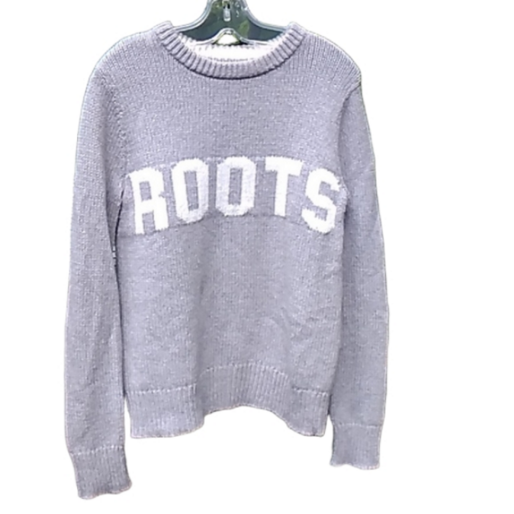 ROOTS Wool Cotton Knit Blend Light Grey Crew Neck Women's Sweater EUC